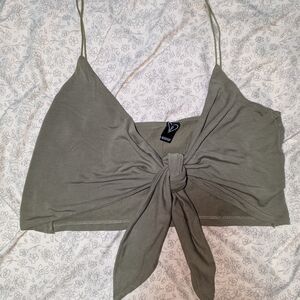 Olive Green Tie-Front Crop Top